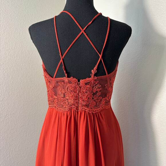 Azazie Rust Maxi Sheer Lace Back Halter Neck Dress Bridesmaid, Wedding Guest, 6 - Picture 1 of 9